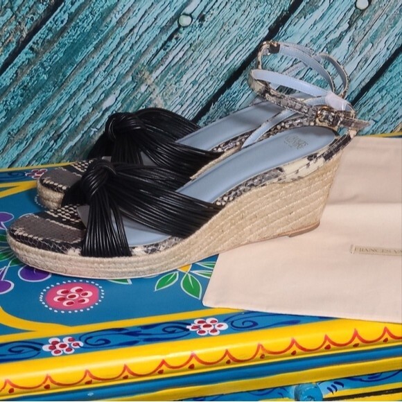 Frances Valentine NIB Size 10 Black Snake Print Leather Espadrille Sandals - Picture 4 of 12